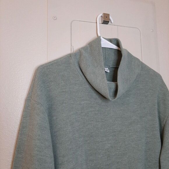 Uniqlo Sweater Green Women Size M Oversized Soft Ribbed High Neck Long Sleeve - Picture 6 of 11
